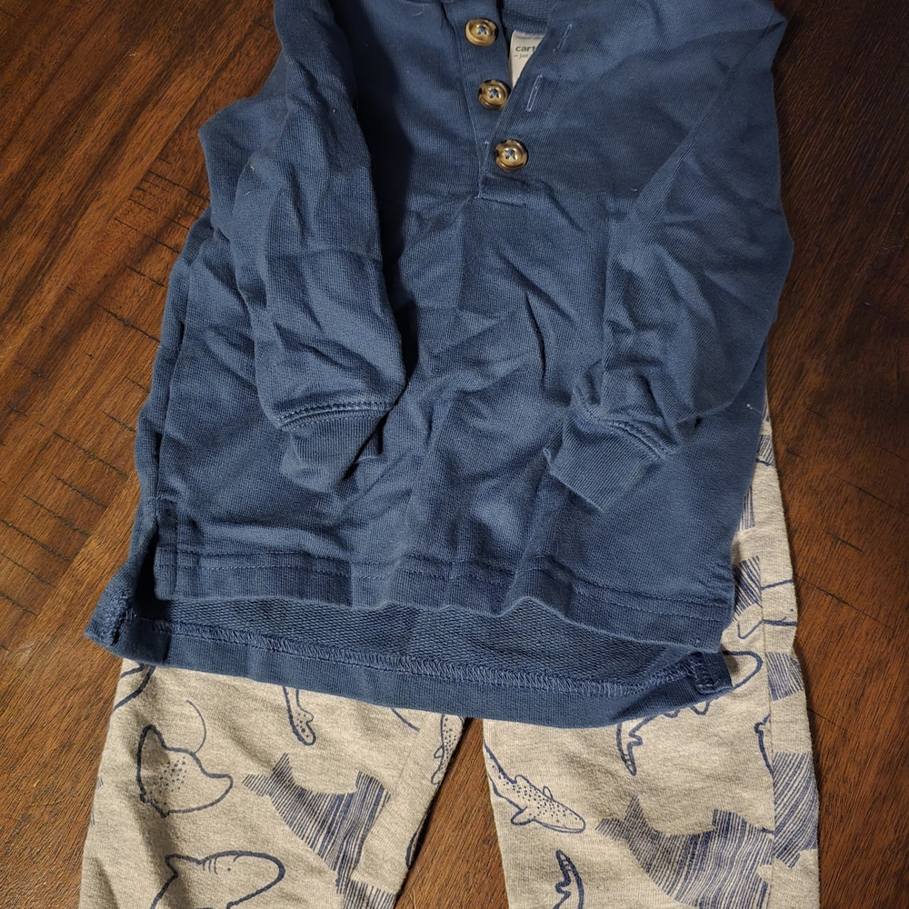 Carter's Navy Top and Matching Sweatpants With Sharks.
